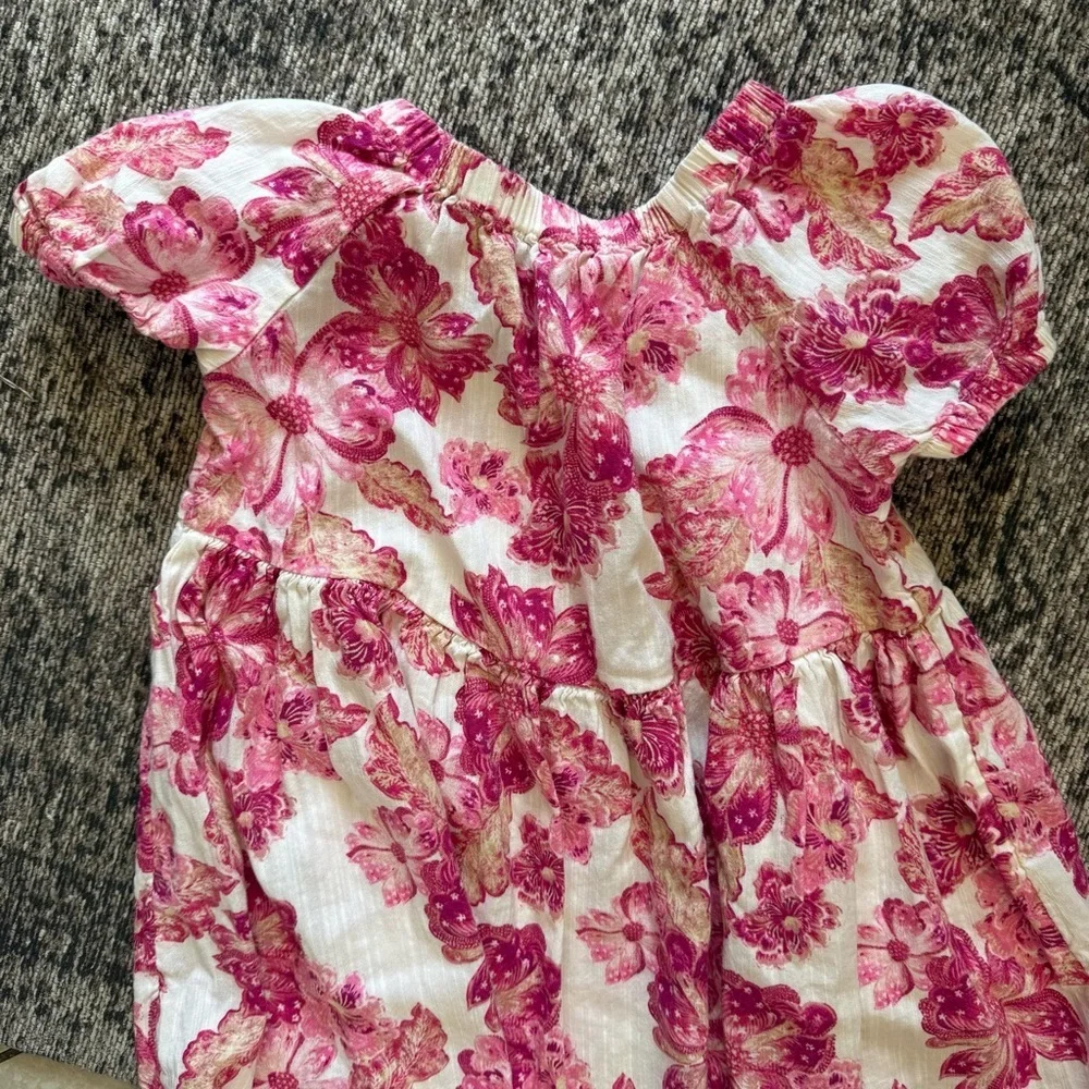Old Navy Girls Matching Puff-Sleeve Floral-Print Dress Bold Pink Spring Size 4T